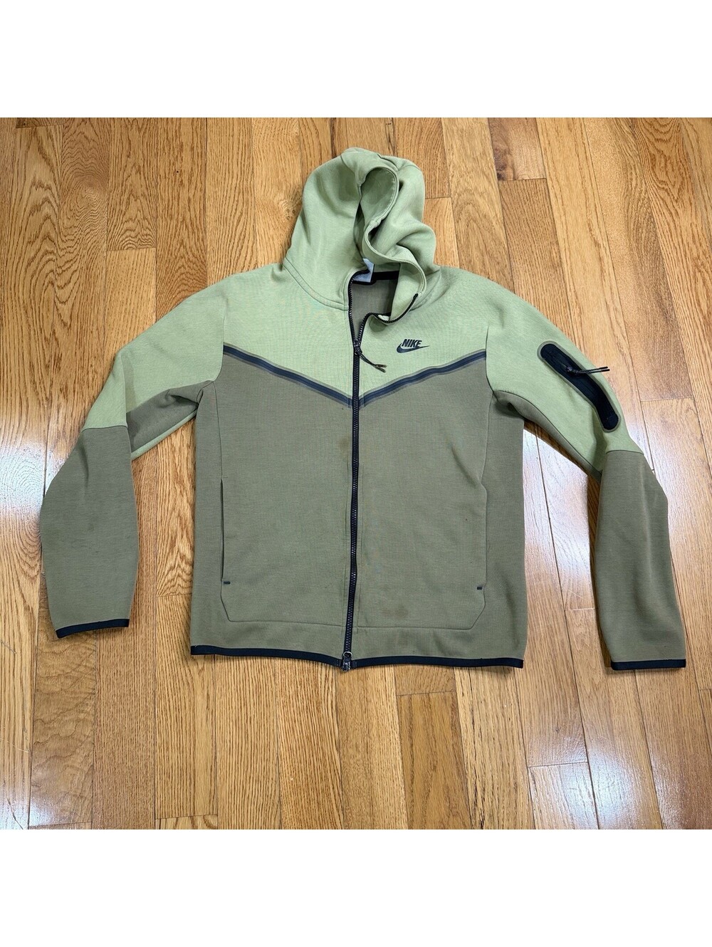 Nike Tech Fleece Full Zip Hoodie Men’s Small Green Khaki Black Jacket